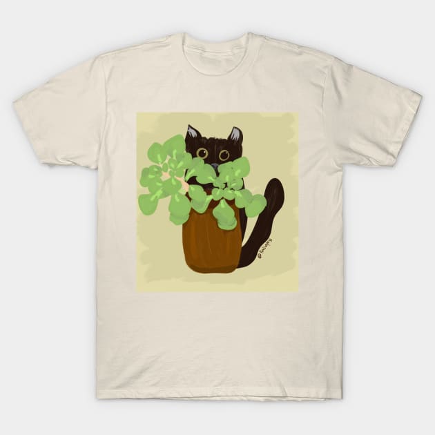 Black cat and houseplant T-Shirt by Antiope